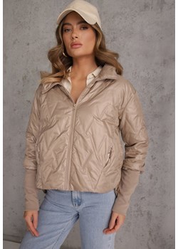 Brązowa Pikowana Kurtka z Kapturem z Materiałem na Rękawach Grigoria ze sklepu renee.pl w kategorii Kurtki damskie - zdjęcie 189255533