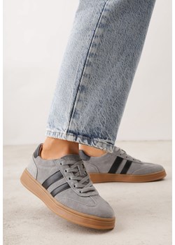 Szare Skórzane Sneakersy i Ozdobnymi Paskami Zelisei ze sklepu born2be.pl w kategorii Buty sportowe damskie - zdjęcie 189258554