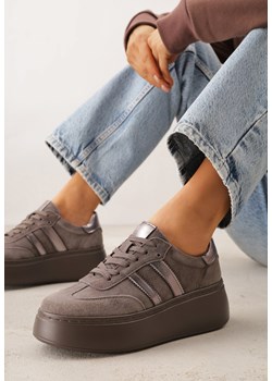 Brązowe Zamszowe Sneakersy na Grubej Podeszwie ze Skórzaną Wkładką Riovessa ze sklepu born2be.pl w kategorii Buty sportowe damskie - zdjęcie 189258923