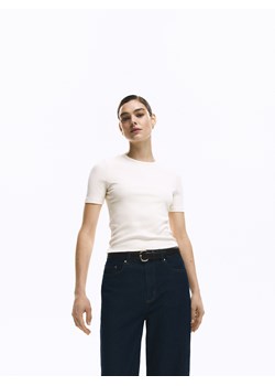 Reserved - Prążkowany t-shirt - złamana biel ze sklepu Reserved w kategorii Bluzki damskie - zdjęcie 189259073