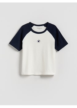 Reserved - T-shirt z wypukłym nadrukiem - granatowy ze sklepu Reserved w kategorii Bluzki dziewczęce - zdjęcie 189259380