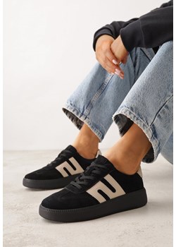 Czarne Sneakersy Skórzane w Stylu Tenisówek z Geometrycznym Wzorem Eshiryla ze sklepu renee.pl w kategorii Buty sportowe damskie - zdjęcie 189260050