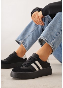 Czarne Sneakersy ze Skóry Naturalnej na Platformie z Perforacją  i Paskami Urevla ze sklepu renee.pl w kategorii Buty sportowe damskie - zdjęcie 189260370