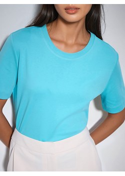 Mohito - Niebieski t-shirt z merceryzowanej bawełny - turkusowy ze sklepu Mohito w kategorii Bluzki damskie - zdjęcie 189261302