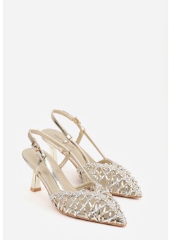 Złote Sandały na Szpilce z Ażurową Szydełkową Cholewką Navioil ze sklepu renee.pl w kategorii Sandały damskie - zdjęcie 189261691