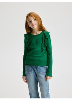 Reserved - Prążkowana bluzka z falbanką - zielony ze sklepu Reserved w kategorii Bluzki dziewczęce - zdjęcie 189262194