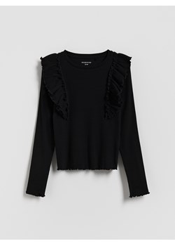 Reserved - Prążkowana bluzka z falbanką - czarny ze sklepu Reserved w kategorii Bluzki dziewczęce - zdjęcie 189262200