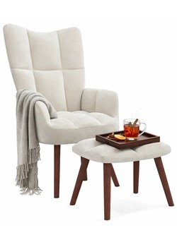 Kremowy nowoczesny fotel wypoczynkowy z podnóżkiem T3-D20 ze sklepu Edinos.pl w kategorii Fotele - zdjęcie 189264881