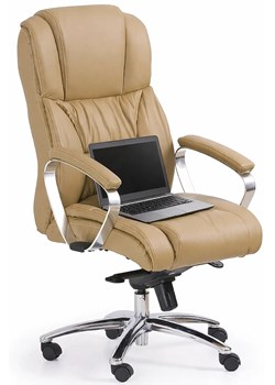 Skórzany beżowy fotel obrotowy do gabinetu K2-E61 ze sklepu Edinos.pl w kategorii Krzesła biurowe - zdjęcie 189264890