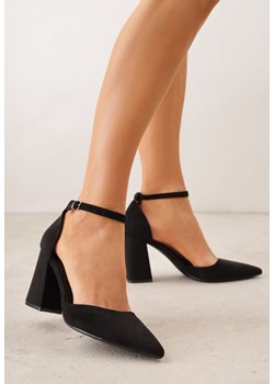 Czarne Czółenka z Imitacji Zamszu na Słupkowym Obcasie ze Szpiczastym Noskiem Hadina ze sklepu renee.pl w kategorii Czółenka - zdjęcie 189269973