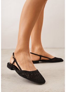 Czarne Sandały Slingback z Kwadratowym Noskiem i Ażurową Cholewką Jurria ze sklepu renee.pl w kategorii Balerinki - zdjęcie 189269991