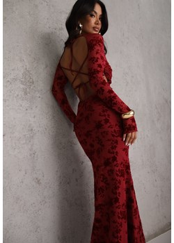 Czerwona Sukienka VICES Bodycon z Siateczki Ozdobionej Wzorem w Kwiaty Rivita ze sklepu renee.pl w kategorii Sukienki - zdjęcie 189270081