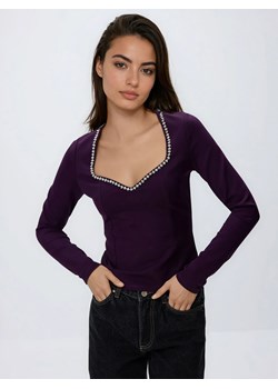 Reserved - Bluzka z błyszczącą aplikacją - ciemnofioletowy ze sklepu Reserved w kategorii Bluzki damskie - zdjęcie 189270200