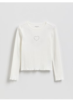 Reserved - Prążkowana koszulka z aplikacją - złamana biel ze sklepu Reserved w kategorii Bluzki dziewczęce - zdjęcie 189270621
