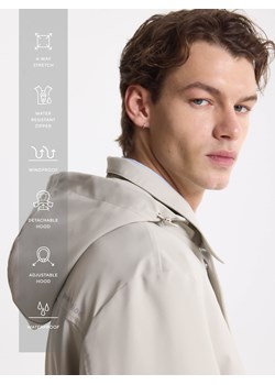 Reserved - Wodoodporny płaszcz z kapturem - złamana biel ze sklepu Reserved w kategorii Płaszcze męskie - zdjęcie 189270902