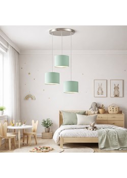 Dziecięca lampa wisząca do pokoju dziecka na okragłej podsufitce PUEBLO 3-punktowa regulowana z miętowymi abażurami ze sklepu Lysne w kategorii Lampy dziecięce - zdjęcie 189278054
