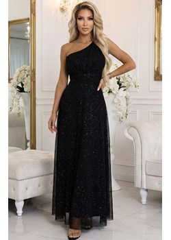 Długa błyszcząca suknia wieczorowa na jedno ramię czarna 656-3, Kolor czarny, Rozmiar one size, NUMOCO BASIC ze sklepu Primodo w kategorii Sukienki - zdjęcie 189279683