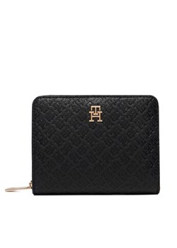 Portfel Tommy Hilfiger Th Icon Med Za W/Flap Mono AW0AW18474 Czarny ze sklepu eobuwie.pl w kategorii Portfele damskie - zdjęcie 189281193