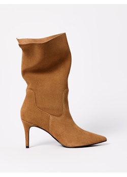 Mohito - Skórzane brązowe kozaki na szpilce - brązowy ze sklepu Mohito w kategorii Kozaki damskie - zdjęcie 189286184