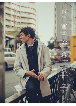 Reserved - Wodoodporny płaszcz z kapturem - złamana biel ze sklepu Reserved w kategorii Płaszcze męskie - zdjęcie 189286782