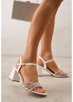 Białe Sandały Ozdobione Paskami z Cyrkoniami i Kwadratowym Obcasie Zitalia ze sklepu renee.pl w kategorii Sandały damskie - zdjęcie 189303863