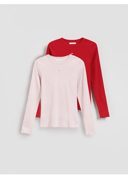 Reserved - Bawełniany longsleeve 2 pack - czerwony ze sklepu Reserved w kategorii Piżamy damskie - zdjęcie 189304114