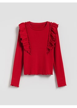Reserved - Prążkowana bluzka z falbanką - czerwony ze sklepu Reserved w kategorii Bluzki dziewczęce - zdjęcie 189304242
