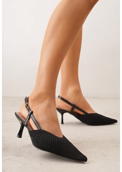 Czarne Czółenka na Szpilce z Odkrytą Piętą i Ażurową Cholewką Erifera ze sklepu born2be.pl w kategorii Czółenka - zdjęcie 189308081