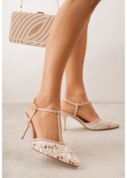 Beżowe Siateczkowe Sandały na Szpilce z Noskiem Zdobionym Koralikami Riovela ze sklepu born2be.pl w kategorii Czółenka - zdjęcie 189308261