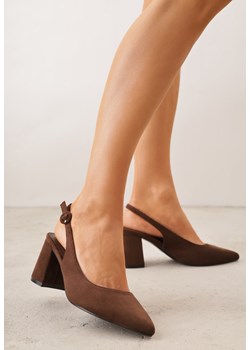 Brązowe Czółenka na Klockowym Obcasie z Odkrytą Piętą Tarabeta ze sklepu born2be.pl w kategorii Czółenka - zdjęcie 189308324