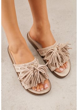 Beżowe Klapki Boho z Ozdobnymi Frędzlami Samsonitta ze sklepu renee.pl w kategorii Klapki damskie - zdjęcie 189308780