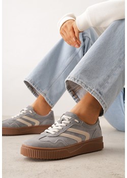 Ciemnoszare Sneakersy Retro Tenisówki z Naturalnego Zamszu ze Skórzaną Wkładką Beralene ze sklepu renee.pl w kategorii Buty sportowe damskie - zdjęcie 189309124