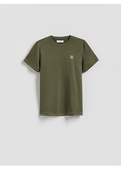 Reserved - T-shirt slim fit z haftem - oliwkowy ze sklepu Reserved w kategorii T-shirty męskie - zdjęcie 189309782