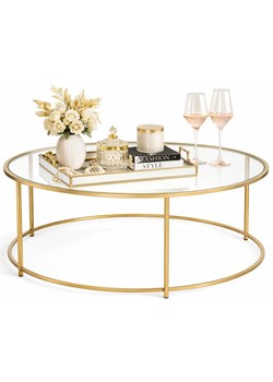 Złoty szklany stolik kawowy w stylu glamour D5-C35 ze sklepu Edinos.pl w kategorii Stoliki kawowe - zdjęcie 189310252