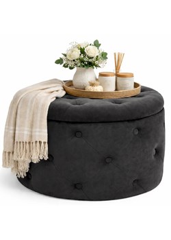 Czarna pikowana pufa ze schowkiem B7-H61 ze sklepu Edinos.pl w kategorii Pufy i siedziska - zdjęcie 189310293