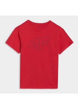 Chłopięcy t-shirt oversize z nadrukiem 4F 4FJWSS25TTSHM2325 - czerwony ze sklepu Sportstylestory.com w kategorii T-shirty chłopięce - zdjęcie 189314553