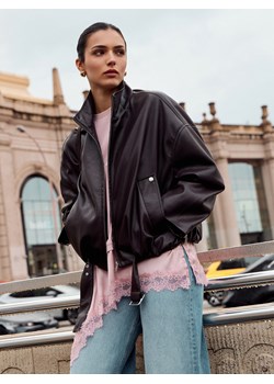 Reserved - Kurtka ze stójką z imitacji skóry - ciemnobrązowy ze sklepu Reserved w kategorii Kurtki damskie - zdjęcie 189314824