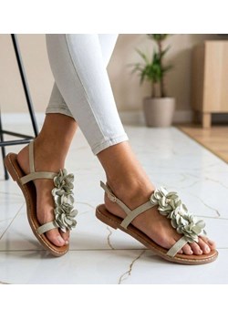 Seledynowe sandały z motywem kwiatów /A10-2 18833 W199/ ze sklepu Pantofelek24.pl w kategorii Sandały damskie - zdjęcie 189314950