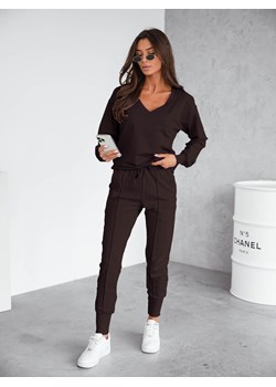 KOMPLET DRESOWY SPODNIE + BLUZA W SZPIC- CZEKOLADOWY ze sklepu olika.com.pl w kategorii Komplety i garnitury damskie - zdjęcie 189315490