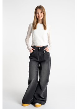 Czarne spodnie jeansowe WIDE LEG z efektem sprania, Rozmiar - 140, Kolor - Czarny ze sklepu REPORTER w kategorii Spodnie dziewczęce - zdjęcie 189316980