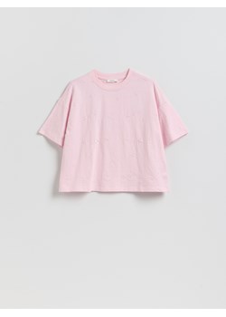 Reserved - T-shirt z haftem - pastelowy róż ze sklepu Reserved w kategorii Bluzki damskie - zdjęcie 189317143