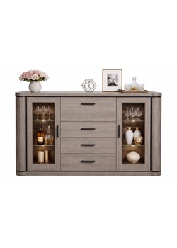 Komoda z witryną i barkiem dąb truflowy P0-W74 ze sklepu Edinos.pl w kategorii Komody - zdjęcie 189317764