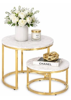 Zestaw biało-złotych stolików glamour kawowych N3-P42 ze sklepu Edinos.pl w kategorii Stoliki kawowe - zdjęcie 189317782