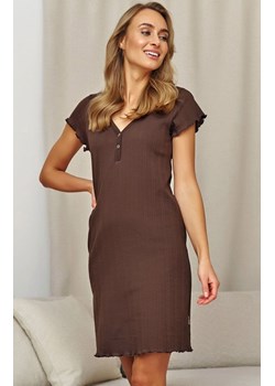 Doctor Nap brązowa koszula nocna z żakardowej bawełny TM.7446.CHOCO, Kolor brązowy, Rozmiar S, Doctor Nap ze sklepu Intymna w kategorii Koszule nocne - zdjęcie 189320503