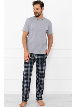 Piżama męska z krótkim rękawem i długimi spodniami szara Andreas, Kolor szaro-granatowy, Rozmiar M, Italian Fashion ze sklepu Intymna w kategorii Piżamy męskie - zdjęcie 189320584