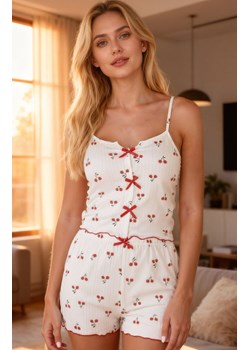 Krótka piżama damska w wiśnie CHERRISH, Kolor biały-wzór, Rozmiar S, Passion ze sklepu Intymna w kategorii Piżamy damskie - zdjęcie 189320760
