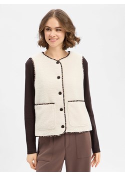 Vila Damska kamizelka z pluszowym futerkiem - Ada Kobiety Sztuczne włókno écru jednolity ze sklepu vangraaf w kategorii Kamizelki damskie - zdjęcie 189324150