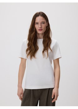Reserved - T-shirt z bawełny merceryzowanej - biały ze sklepu Reserved w kategorii Bluzki damskie - zdjęcie 189324171