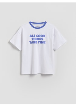 Reserved - T-shirt z napisem - złamana biel ze sklepu Reserved w kategorii Bluzki dziewczęce - zdjęcie 189324803