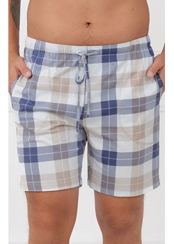 Spodenki męskie do spania w kratę Juno, Kolor beżowo-niebieski, Rozmiar S, Italian Fashion ze sklepu Primodo w kategorii Piżamy męskie - zdjęcie 189342893